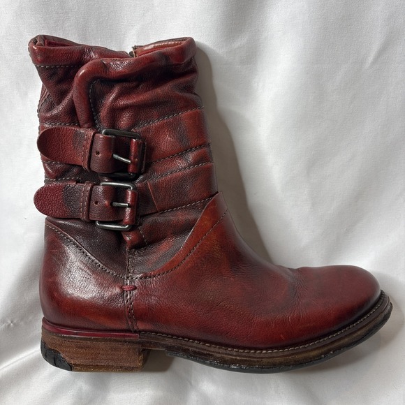 A.S.98 Airstep Women 7.5-8 / 38 Burgundy Red Leather Biker Ankle Boho Boots - Picture 13 of 16